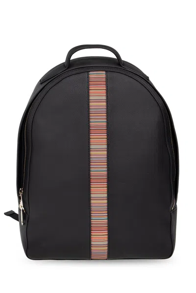 Paul Smith Striped Signature Calfskin Backpack With Adjustable Straps In Black