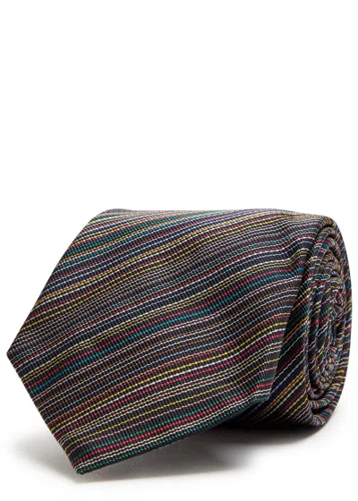 Paul Smith Signature Stripe Embroidered Tie In Multi