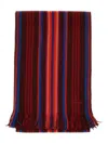 Paul Smith Fringed Merino Wool Scarf With Vertical Stripes In Red