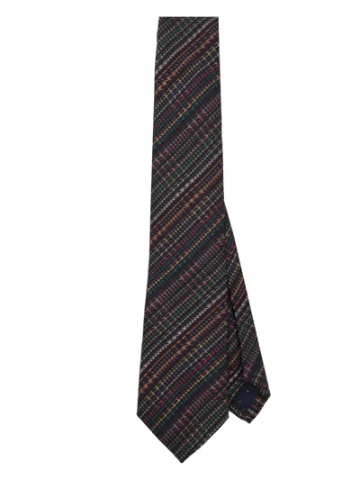 Paul Smith Signature Stripe Houndstooth Tie In Black