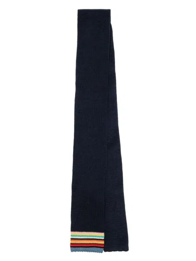 Paul Smith Signature Stripe Knitted Tie In Blue