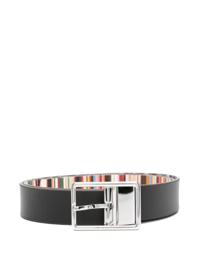 Paul Smith Signature Stripe Leather Belt In Black
