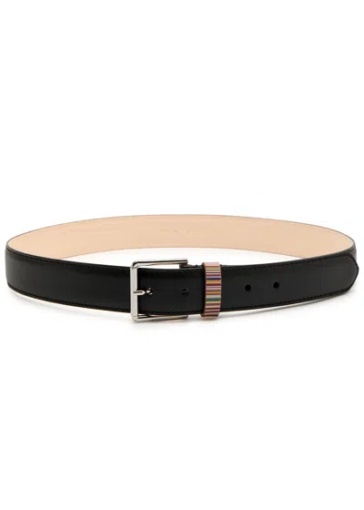 Paul Smith Signature Stripe Leather Belt In Black