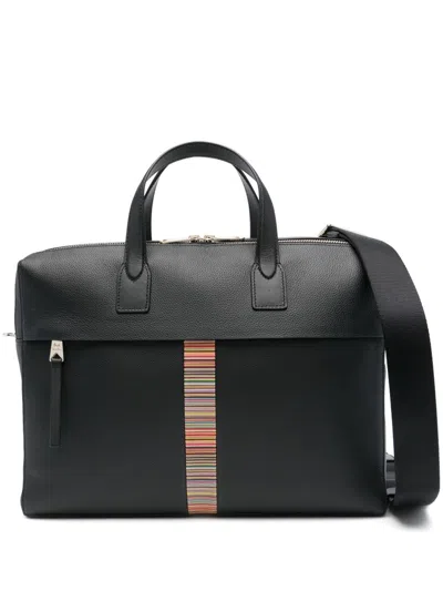 Paul Smith Signature Stripe Leather Briefcase In Black