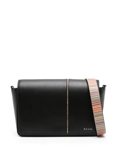 Paul Smith Signature Stripe Leather Crossbody Handbag In Black