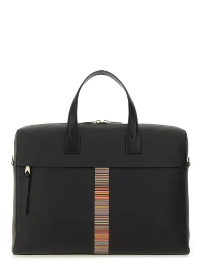 Paul Smith Signature Stripe Leather Handbag In Purple