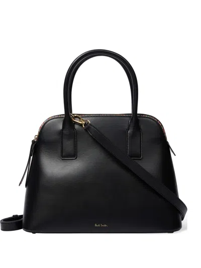 Paul Smith Signature Stripe Leather Tote Bag In Black