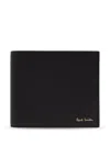 Paul Smith Black Leather Wallet With Signature Stripe Pattern In Black
