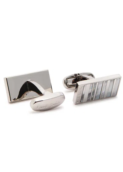 Paul Smith Signature Stripe Mother Of Pearl Cufflinks In Silver