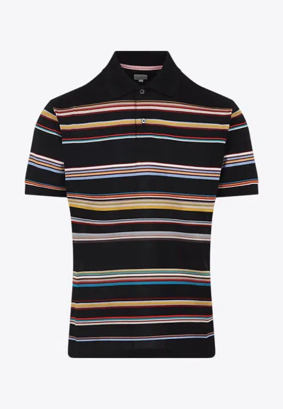 Paul Smith Signature Stripe Polo T-shirt In Black