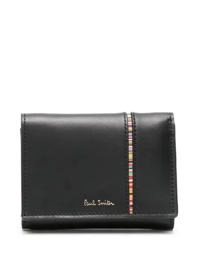 Paul Smith Signature Stripe-print Leather Wallet In Black
