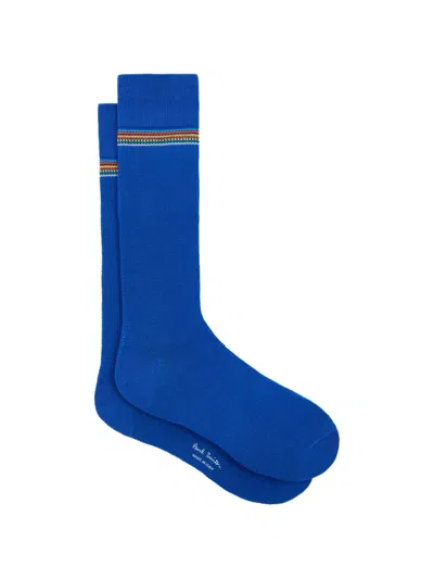 Paul Smith Signature Stripe Ribbed-cuff Socks In Blue