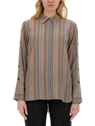 Paul Smith Striped Button-up Silk Shirt In Multi-colored