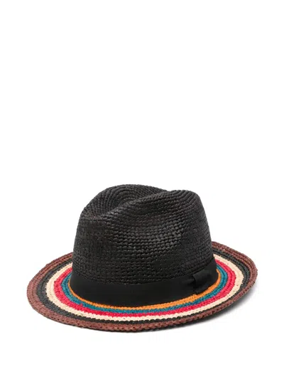 Paul Smith 'signature Stripe' Straw Trilby Hat In Black