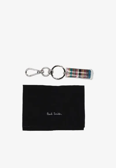Paul Smith Signature Stripe Tag Keyring In Black
