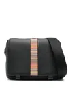 Paul Smith Black Leather Signature Stripe Trim Messenger Bag In Black