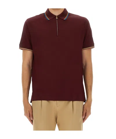 PAUL SMITH PAUL SMITH SIGNATURE STRIPE TRIM ZIP POLO SHIRT