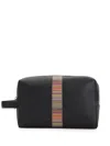 Paul Smith 'sgnature Stripe' Leather Wash Bag In Black