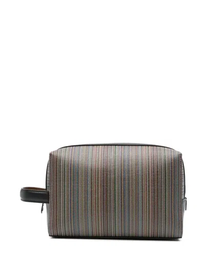 Paul Smith Signature Stripe Wash Bag In Black
