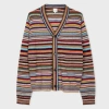 Paul Smith Multicolored Horizontal Striped Wool Blend Cardigan In Multicolour