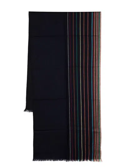 Paul Smith Signature Stripe Wool Scarf In Black