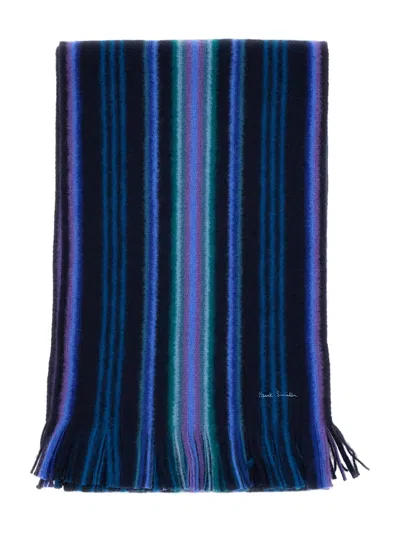 Paul Smith Signature-stripe Wool Scarf In Blue