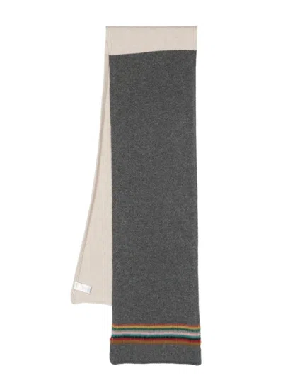 Paul Smith Two-tone Stripe-border Scarf In Grey