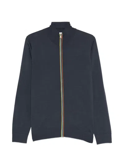 Paul Smith Signature Stripe Zip-through Cardigan In Black