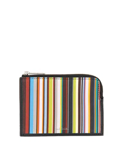 Paul Smith Signature Stripe Zipper Wallet In Brown