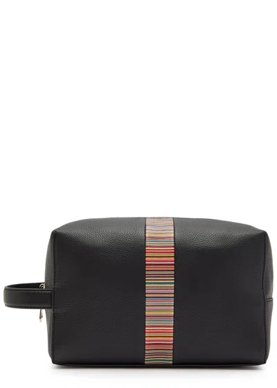 Paul Smith Signature Striped Grained Leather Wash Bag In Black
