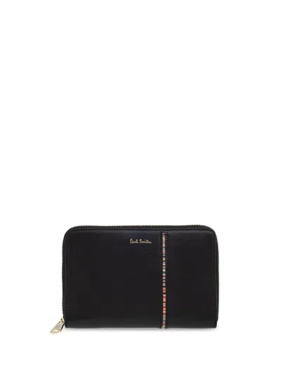 Paul Smith Striped Calf Leather Rectangle Wallet In Black