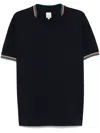 Paul Smith Black T-shirt With Multicolor Striped Accents In Blue