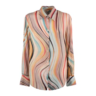 Paul Smith Silk Blend Shirt With Dusky Swirl Print In Multi