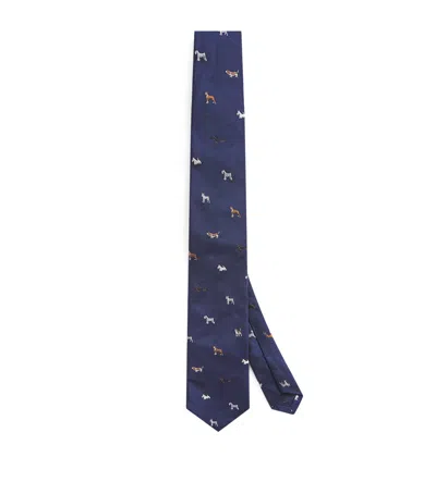 Paul Smith Silk Embroidered Dogs Tie In Blue