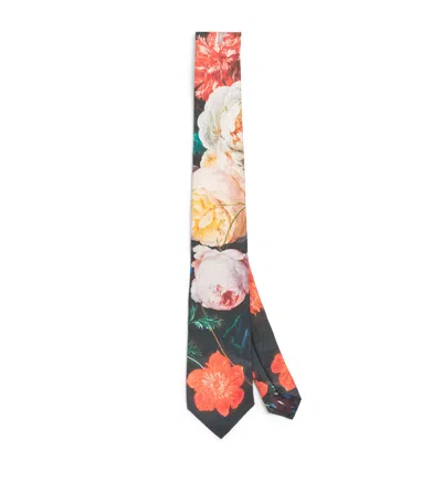 Paul Smith Silk Floral Tie In Black