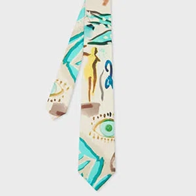 Paul Smith Silk 'inkworks' Tie White In Multi