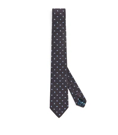Paul Smith Silk-linen Embroidered Paisley Tie In Brown