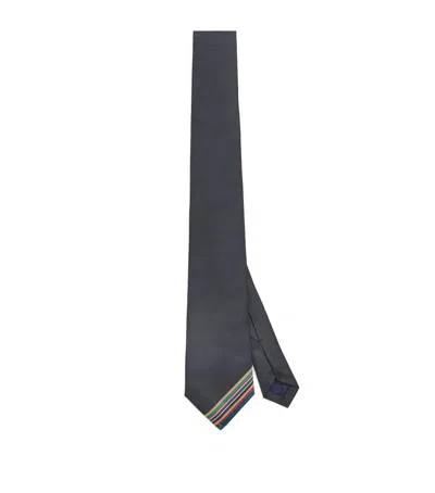 Paul Smith Silk Striped Tie In Blue