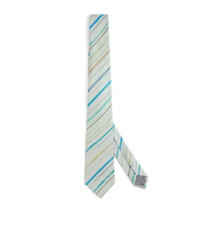 Paul Smith Silk Striped Tie In Brown