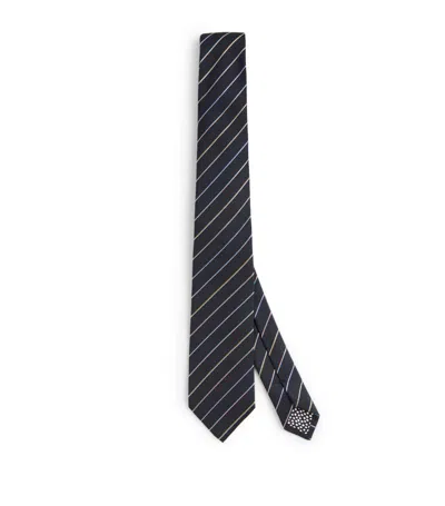 Paul Smith Silk Striped Tie In Navy