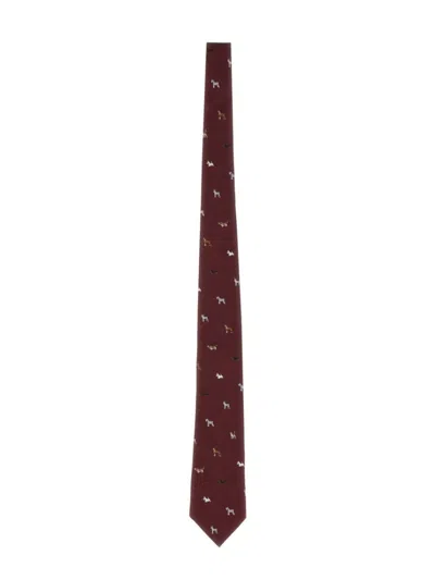 Paul Smith Silk Tie With Playful Dog Silhouette Design In Red