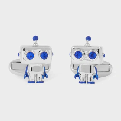 Paul Smith Silver And Blue Robot Cufflinks Grey