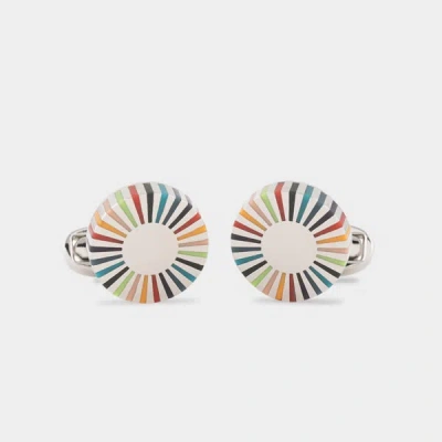 Paul Smith Silver 'artist Stripe' Edge Circular Cufflinks Multicolour