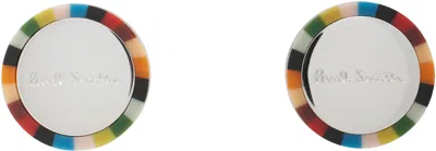 Paul Smith Silver Circle Signature Stripe Cufflinks In 92 Multicolour