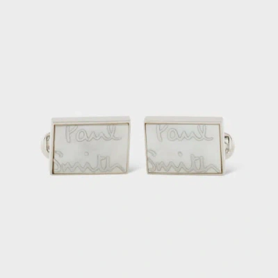 Paul Smith Silver Mother Of Pearl 'signature' Cufflinks White