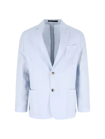 Paul Smith Single-breasted Linen Blazer In Blue