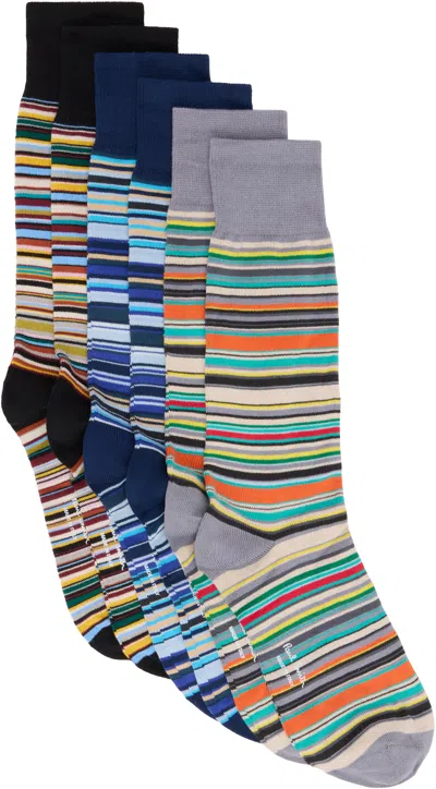Paul Smith Six-pack Multicolor 'signature Stripe' Socks