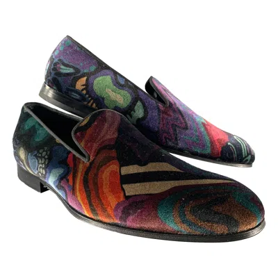 Pre-owned Paul Smith Size 10 Purple Multi-color Print Velvet Slip On Loafers