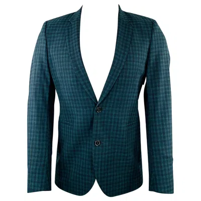 Pre-owned Paul Smith Size 36 Green Navy Checkered Wool Linen Sport Coat