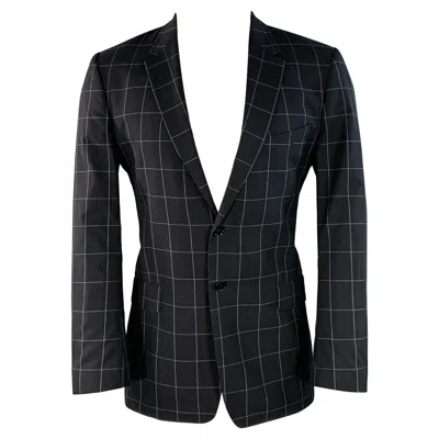 Pre-owned Paul Smith Size 38 Black Blue Window Pane Wool Notch Lapel Sport Coat